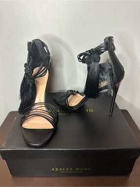 Azalea Wang Women’s Black Fringe Strappy Stiletto heels